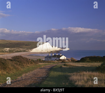 Bianco gesso scogliere delle Sette sorelle a Cuckmere Haven, visto da vicino a Seaford, East Sussex, England, Regno Unito, Europa Foto Stock