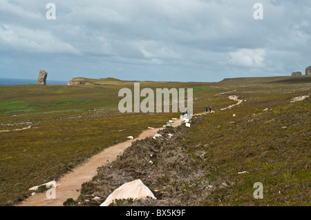 dh HOY ORKNEY escursionisti a piedi sentiero per Old Man of Hoy isle Foto Stock
