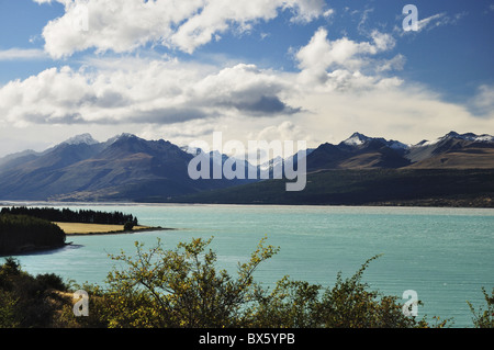 Lago Pukaki e Gamma Gammack con montatura Stevenson, Canterbury, South Island, in Nuova Zelanda, Pacific Foto Stock