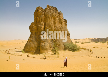 Strano rock formazione La Vache qui Pleure (la mucca che grida), vicino Djanet, Algeria, Africa Settentrionale, Africa Foto Stock