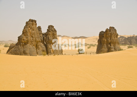 Strano rock formazione La Vache qui Pleure (la mucca che grida), vicino Djanet, Algeria, Africa Settentrionale, Africa Foto Stock