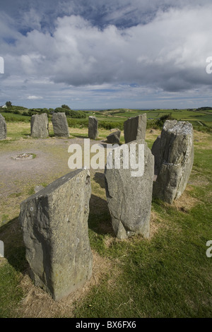 Drombeg stone circle, una recumbent stone circle localmente noto come Druid altare, nella contea di Cork, Munster, Repubblica di Irlanda Foto Stock