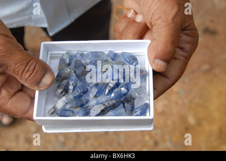 Uncut zaffiri da miniere locali, Ratnapura Mattina mercato gem, nel sud dello Sri Lanka, in Asia Foto Stock