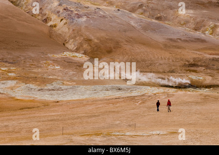 Hverir campi geotermici ai piedi della montagna di Namafjall, Myvatn lago, Islanda, regioni polari Foto Stock