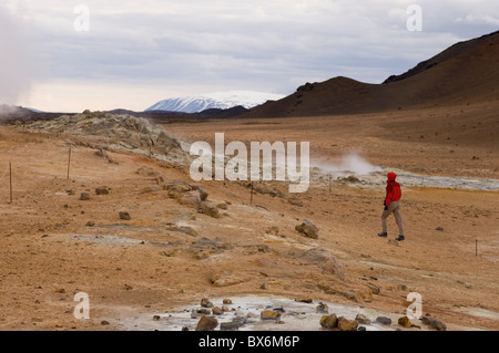 Hverir campi geotermici ai piedi della montagna di Namafjall, Myvatn lago, Islanda, regioni polari Foto Stock