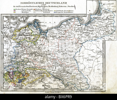 Cartografia, mappe, Europa, Germania, Nord-est, Prussia, Sassonia, Meclemburgo, incisione in acciaio, Stielers 'Handatlasl', No XII, pubblicato da Justus Perthes, Gotha, 1851, , diritti aggiuntivi-clearences-non disponibile Foto Stock