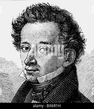 Leopardi, Giacomo, 29.6.1798 - 14.6.1837, poeta italiano, ritratto, incisione in legno, 19th secolo, Foto Stock