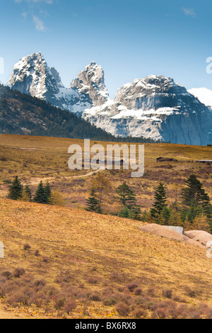 Yulong Xue Shan Mountain, noto anche come Jade Dragon Snow Mountain, da Yak Meadow Viewpoint, Lijiang, nella provincia dello Yunnan in Cina Foto Stock