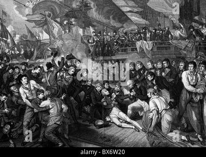 Nelson, Orazio, 29.9.1758 - 21.10.1805, ammiraglio inglese, la morte nella Battaglia di Trafalgar, incisione su rame di James Heath, 1811, , artista del diritto d'autore non deve essere cancellata Foto Stock