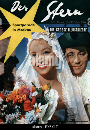 Riviste / riviste, 1952, 'Der Stern', Amburgo, volume 8, numero 10, copertina con Marina Vlady e Gabriele Ferzetti al film 'le Avventure di Giacomo Casanova' (avventure di Giacomo Casanova), 6.3.1955, diritti aggiuntivi-clearences-non disponibile Foto Stock