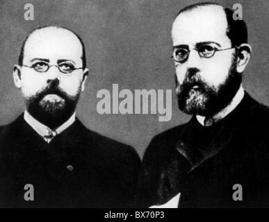 Koch, Robert, 11.12.1843 - 27. 5.1910, medico tedesco, con collega presso l'Ufficio sanitario Imperiale Friedrich Loeffler (a sinistra), Berlino, circa 1885, Foto Stock