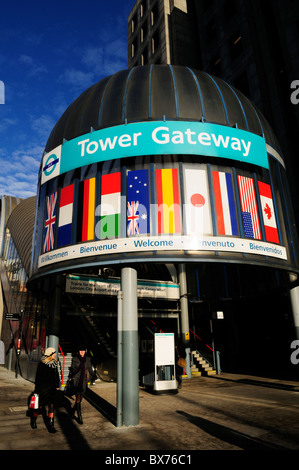 Ingresso al Tower Gateway Docklands Light Railway DLR station di Londra, Inghilterra, Regno Unito Foto Stock