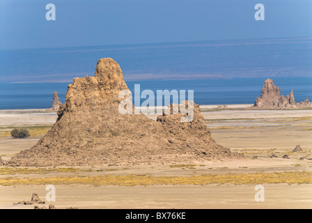 Lac Abbe (Lago Abhe Bad) con i suoi camini, la Repubblica di Gibuti, Africa Foto Stock