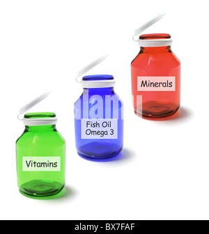 Bottiglie di pillola Foto Stock