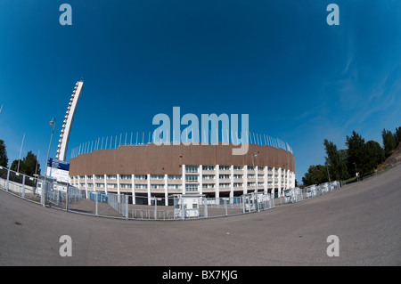 Un obiettivo fisheye fotografia dello Stadio Olimpico che è stato a casa per i giochi olimpici estivi nel 1952 a Helsinki, Finlandia. Foto Stock