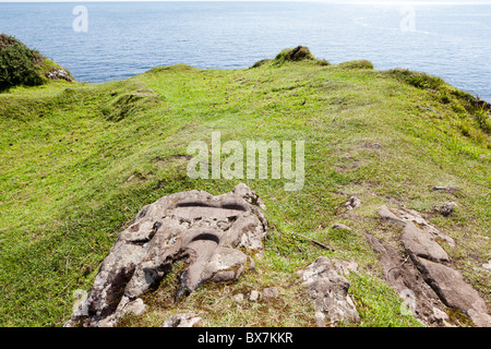 San Columba le impronte sul punto di Keil, Dunaverty Bay, Southend, Argyll & Bute, Scozia Foto Stock