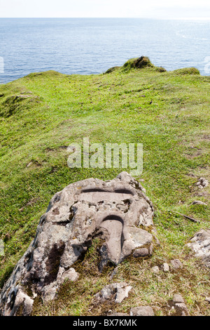 San Columba le impronte sul punto di Keil, Dunaverty Bay, Southend, Argyll & Bute, Scozia Foto Stock