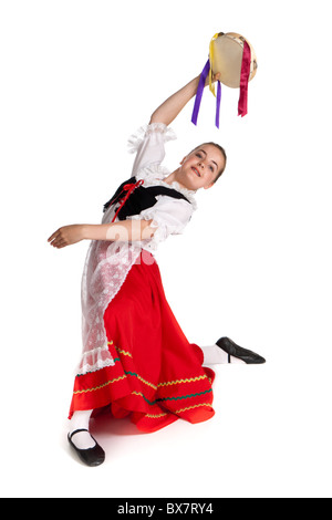 Studio shot della giovane ragazza in colorate nazionale italiano di ballo folk costume Foto Stock