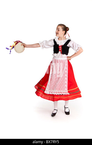 Studio shot della giovane ragazza in colorate nazionale italiano di ballo folk costume Foto Stock