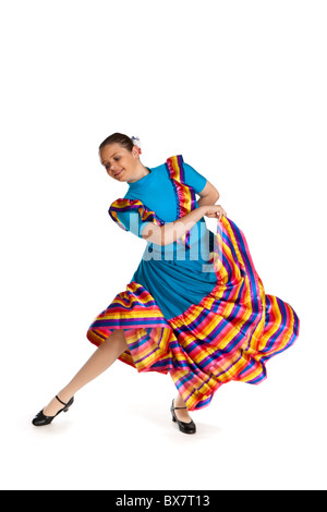 Giovane ragazza in un messicano tradizionale danza nazionale costume Foto Stock