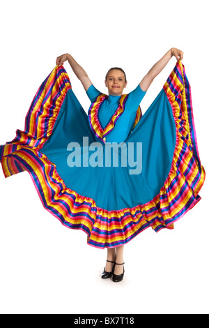 Giovane ragazza in un messicano tradizionale danza nazionale costume Foto Stock