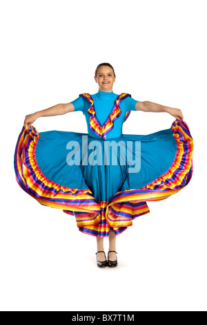 Giovane ragazza in un messicano tradizionale danza nazionale costume Foto Stock