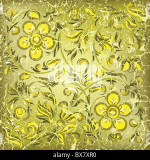 Abstract fondo oro con incrinato ornamento floreale Foto Stock