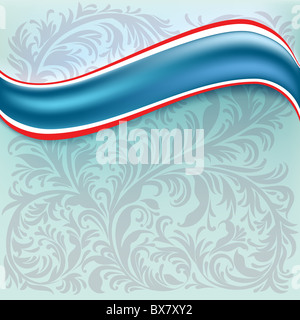 Sfondo astratto con onda blu e fregio floreale Foto Stock