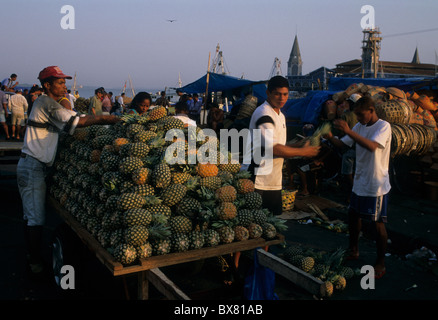 Immissione ananas in pushcart all'alba in Ver o mercato in pesos (1668) BELEM stato di Pará Brasile (Amazon) Foto Stock