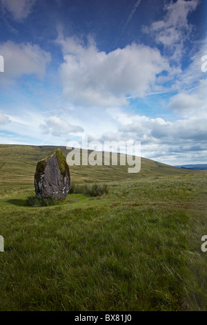 Maen Llúria, neolitico in pietra in piedi vicino a Ystradfellte, Brecon Beacons, Wales, Regno Unito Foto Stock