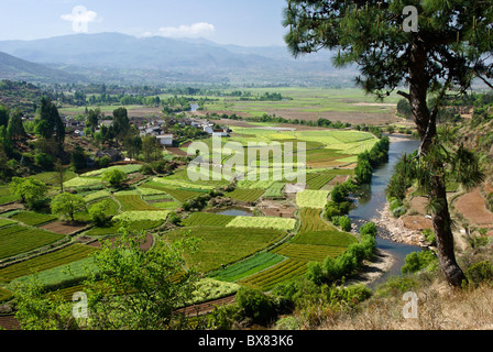 Villaggio e agricoltura nella valle Shaxi, Jiangsu, Cina Foto Stock