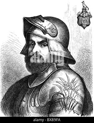 Berlichingen, Goetz von, 1480 - 23.7.1562, Cavaliere imperiale tedesco (Reichsritter), ritratto, incisione in legno, 19th secolo, Foto Stock