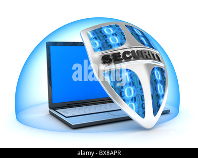 La protezione antivirus e laptop, abstract (fatto in 3d) Foto Stock