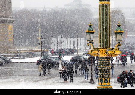 Neve a Place de la Concorde, Paris, Francia Foto Stock