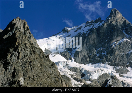 Ghiacciai sulla barra degli Ecrins e la Meije montagne delle Alpi Francesi, Francia. Foto Stock