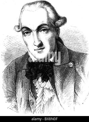 Merck, Johann Heinrich, 11.4.1741 - 27.6. 1791, autore/scrittore tedesco, editore, ritratto, incisione in legno, 19th secolo, , Foto Stock