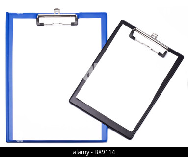 Nero e blu cartelline su uno sfondo bianco. Foto Stock