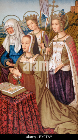 Anna di Bretagna, regina di Francia, 1477 - 1514, circondato dai suoi santi patroni. Foto Stock