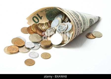 Avvisatore acustico da dollar denominazioni con belle monete Foto Stock