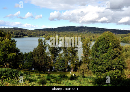 Aydat lago nel cuore del Parco Regionale di Auvergne volcnoes, Puy-de-Dôme, Auvergne, Massif-Central, Francia Foto Stock