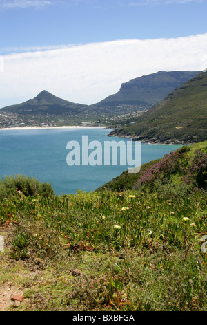 Vista su Hout Bay verso Little Lions Head, vicino a Città del Capo, Provincia del Capo Occidentale, Sud Africa. Foto Stock