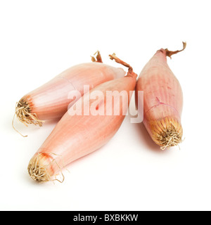 Banana scalogno tagliato dal basso prospettica isolata su bianco. Foto Stock