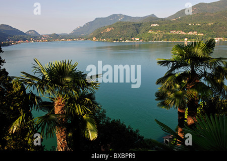 Lago di Lugano, Lago di Lugano visto da di Morcote, Canton Ticino, Svizzera, Europa Foto Stock