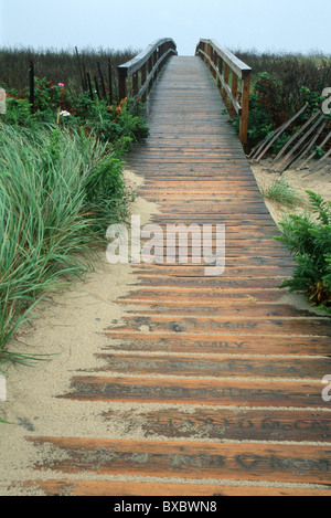 Il Boardwalk in sandwich, Cape Cod, Massachusetts, STATI UNITI D'America in un giorno di pioggia Foto Stock