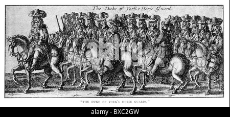 Il Duca di York's Horse Guard; la processione solenne incoronazione di Carlo II, 23 aprile 1661; Bianco e Nero illustrazione; Foto Stock