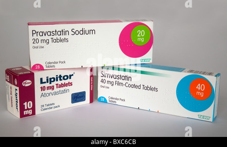 Tre diversi tipi di statine disponibile nel Regno Unito, atorvastatina, pravastatina e simvastatina Foto Stock