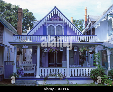 "Gingerbread" cottage, Oak Bluffs, Martha's Vineyard, Cape Cod, Massachusetts, Stati Uniti d'America Foto Stock
