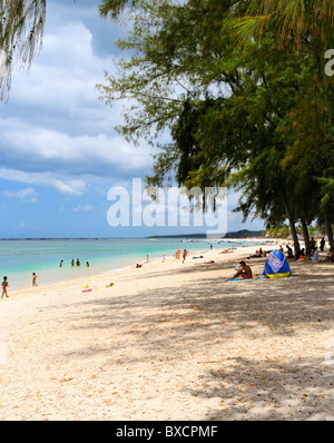 La lunga spiaggia di sabbia bianca di Flic en Flac, Black River, Mauritius Foto Stock
