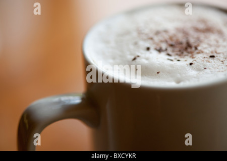 Un caffè in una tazza con schiuma di latte e spezie Foto Stock