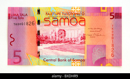 Samoa 5 Cinque Tala Banca nota. Foto Stock